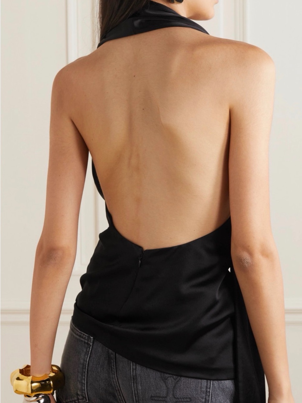 LOEWE Black Satin Scarf Halter Top - Picture 2 of 7